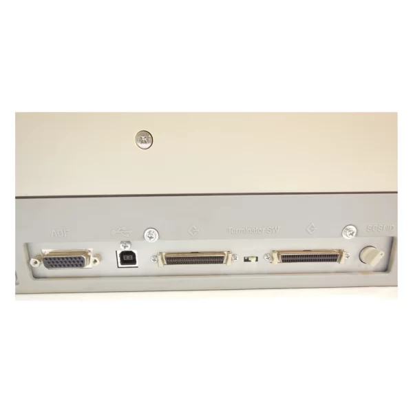 Epson GT-15000n Pro A3 flatbed network scanner with ADF, connection panel, showing the USB and SCSI ports.
